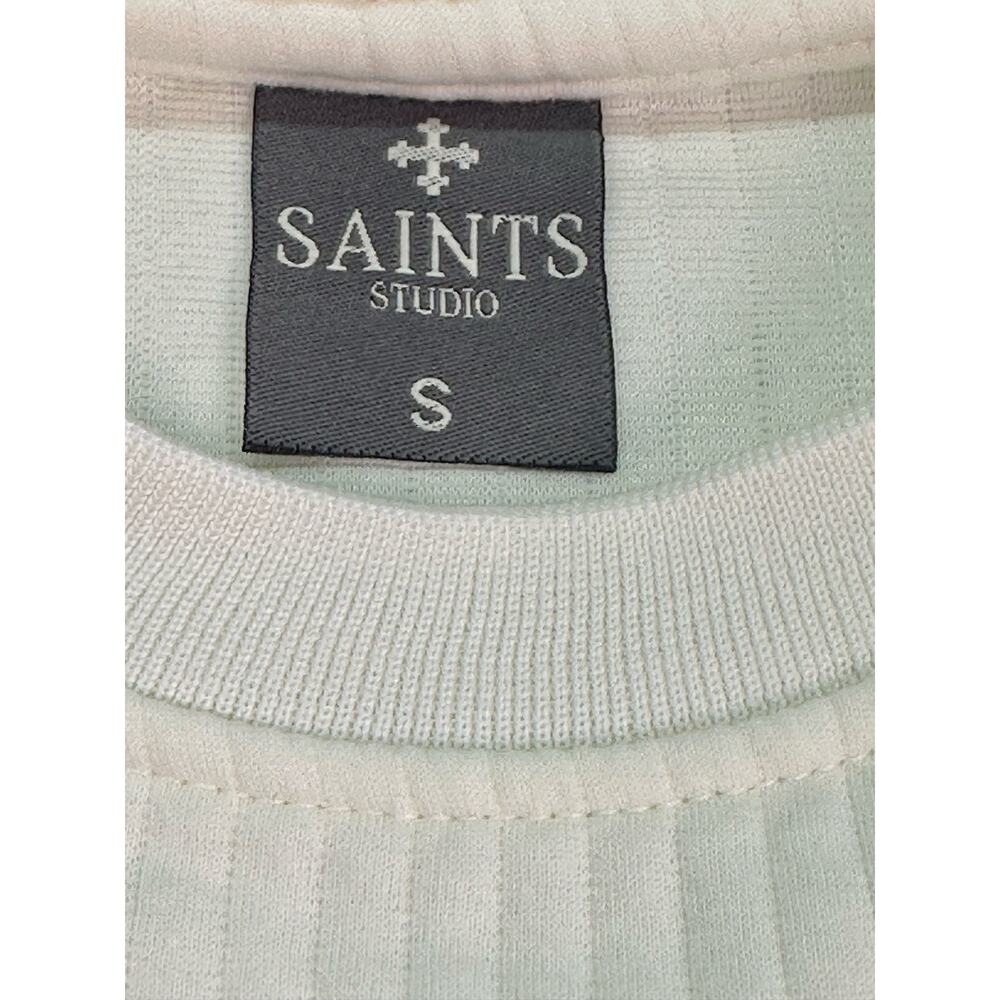 Saints Studio Ivory Ribbed Knit Regular Fit T Shirt Short Sleeve Mens Size Small - Picture 6 of 10